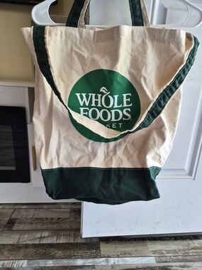 WHOLE FOODS Canvas Tote Bag in Natural and Green